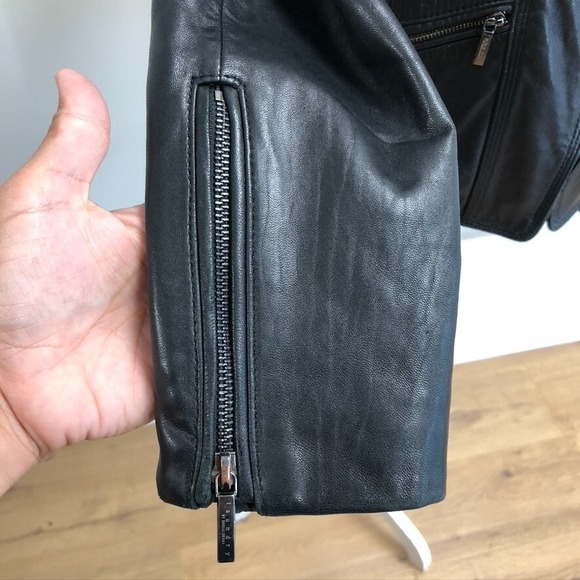 Laundry Shelli Segal Leather Motorcycle Jacket Womens Small Black Classic Edgy - Picture 4 of 16